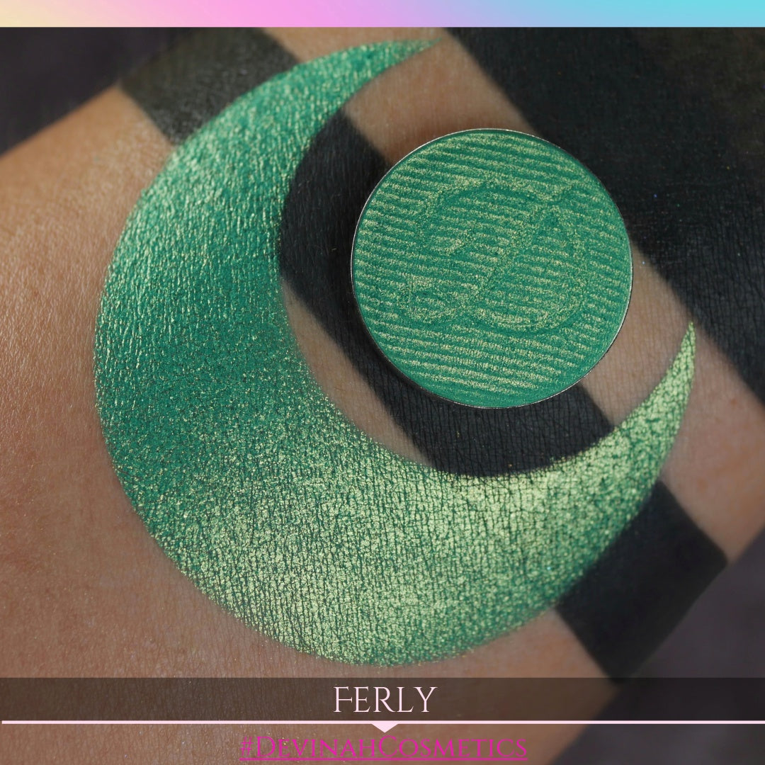 Golden grassy green shimmer eyeshadow