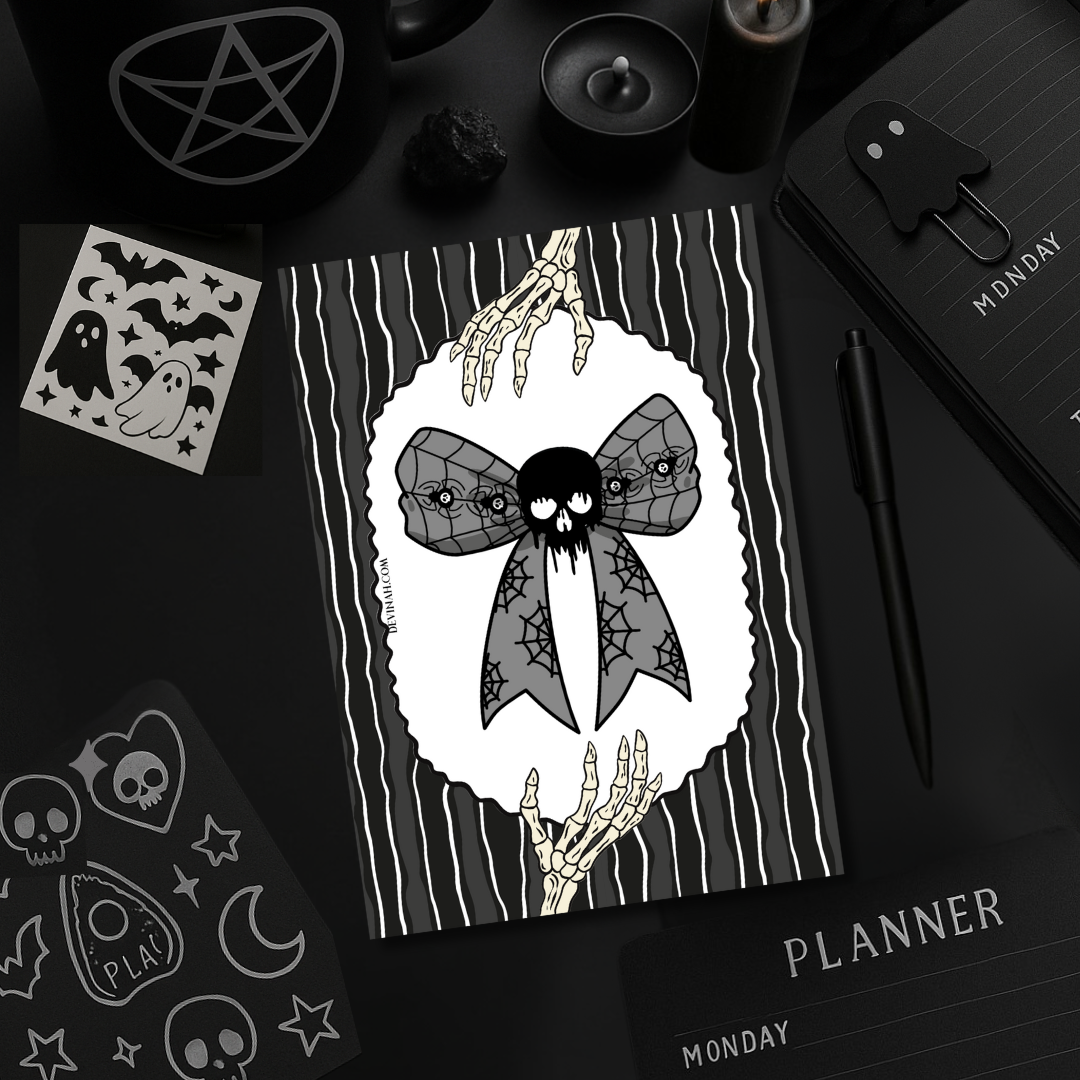Spooky Skull Bow Dashboard Freebie for Your Planner (Melted Cute)