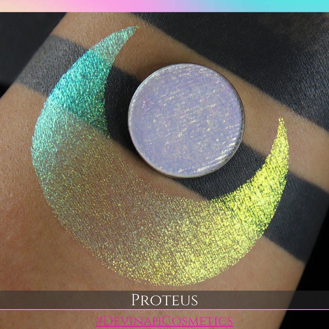 Proteus eyeshadow with gold, yellow, green, blue and pink in this iridescent multichrome