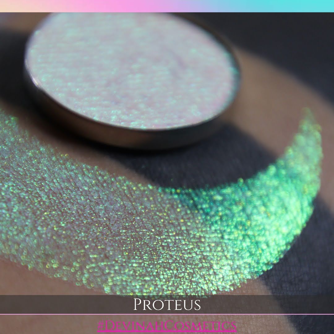 Proteus eyeshadow with gold, yellow, green, blue and pink in this iridescent multichrome