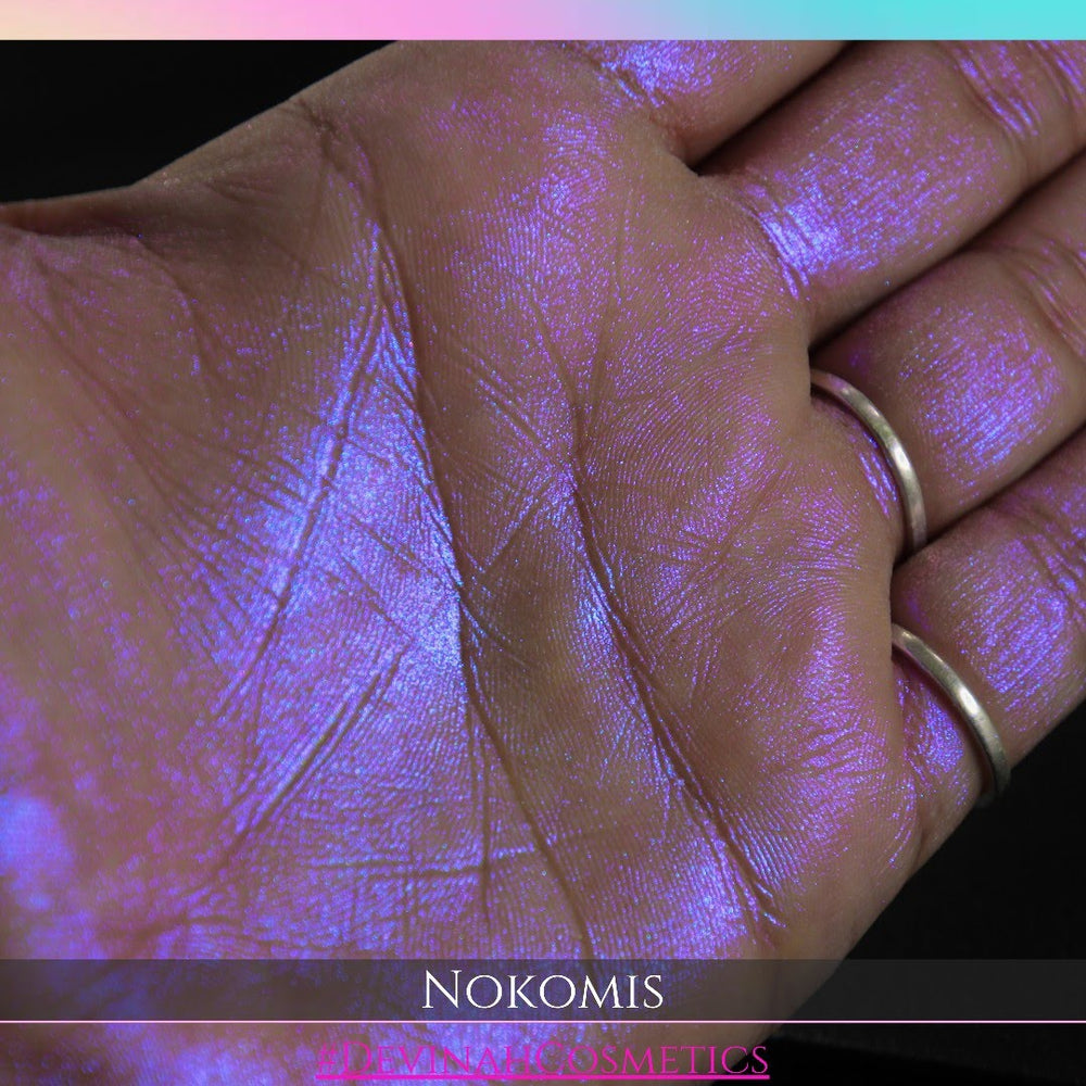 Nokomis means Daughter of the Moon, pink purple blue hued iridescent multichrome eyeshadow