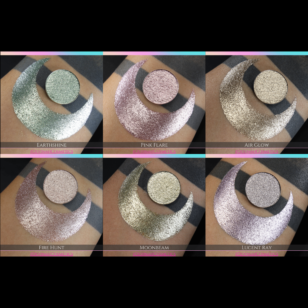 Set of 6 soft muted green pink rose gold brown olive purple glitter shiny mettalic eyeshadow