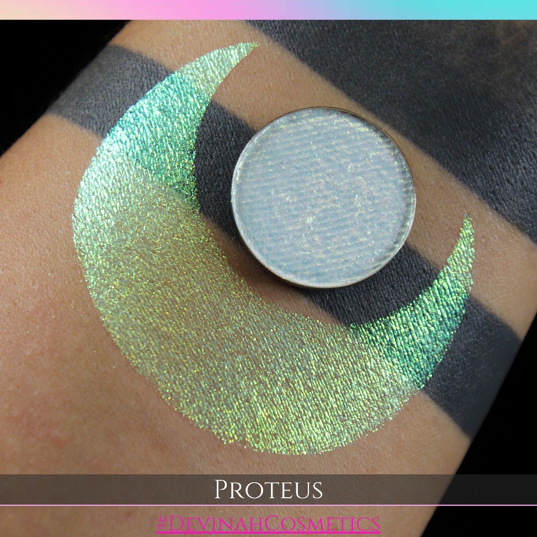 Proteus eyeshadow with gold, yellow, green, blue and pink in this iridescent multichrome