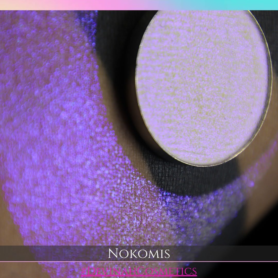 Nokomis means Daughter of the Moon, pink purple blue hued iridescent multichrome eyeshadow