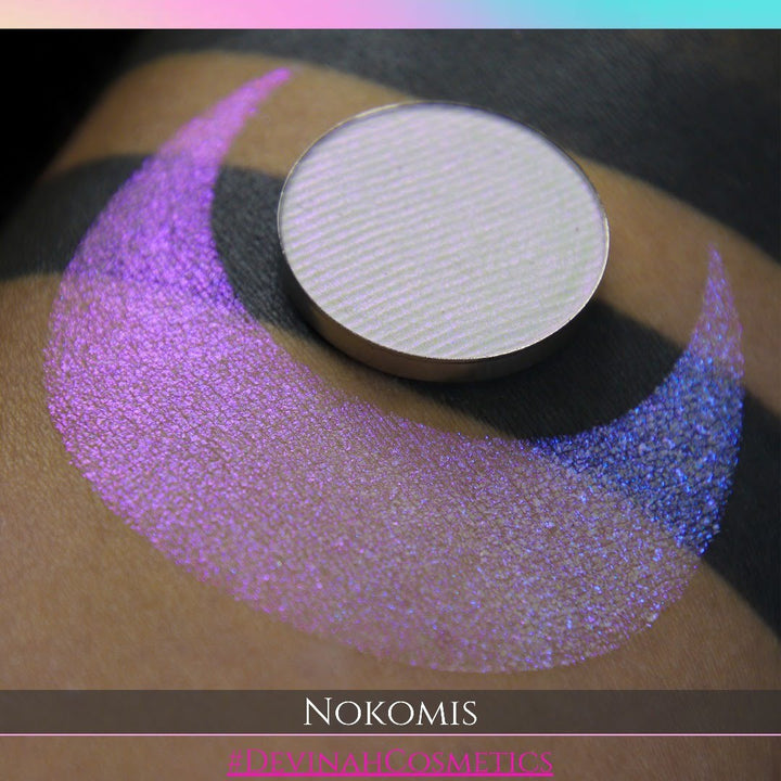 Nokomis means Daughter of the Moon, pink purple blue hued iridescent multichrome eyeshadow