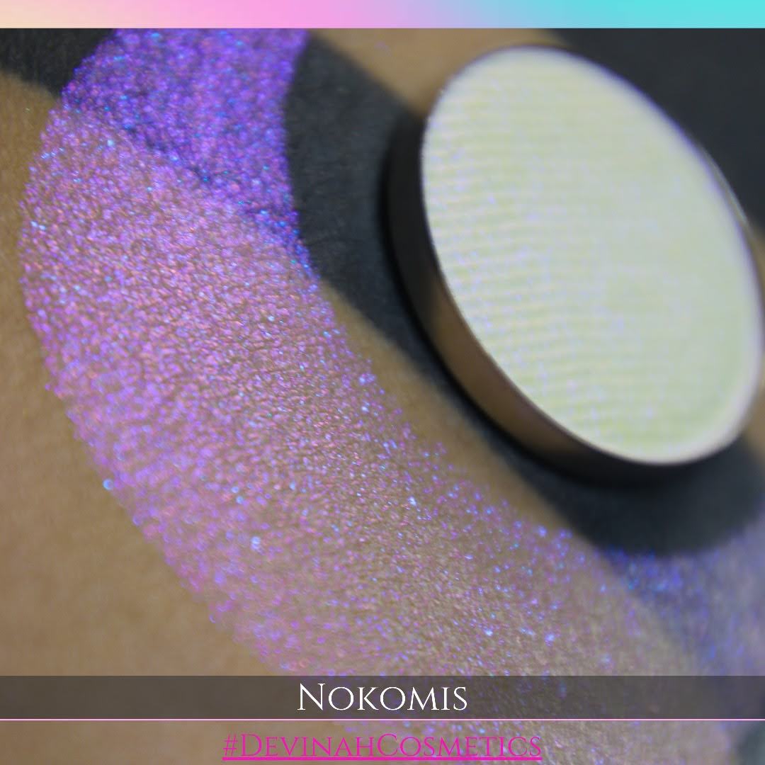 Nokomis means Daughter of the Moon, pink purple blue hued iridescent multichrome eyeshadow